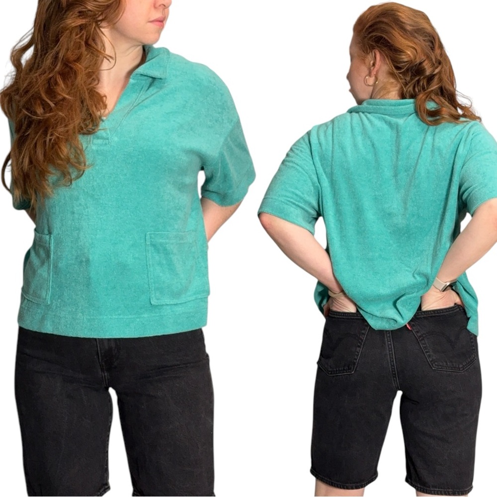 Jane & Delancey Terry Polo Short Sleeve Shirt Teal Large